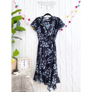 Parker Cascading Ruffle Floral Midi Dress SMALL